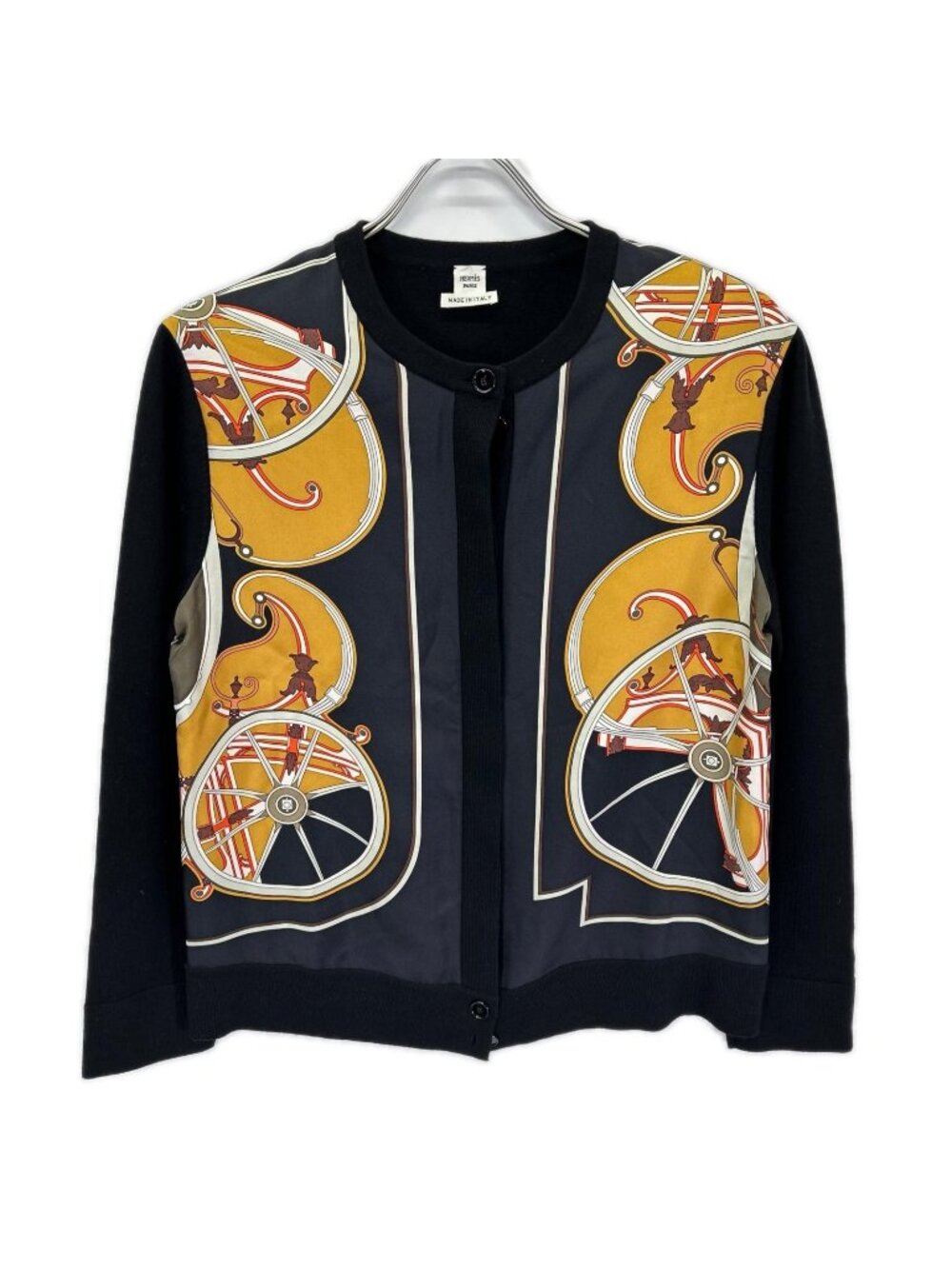 Hermes le Maire Era 14 AW Black Wool Silk Scarf Paneled Round Neck Knit